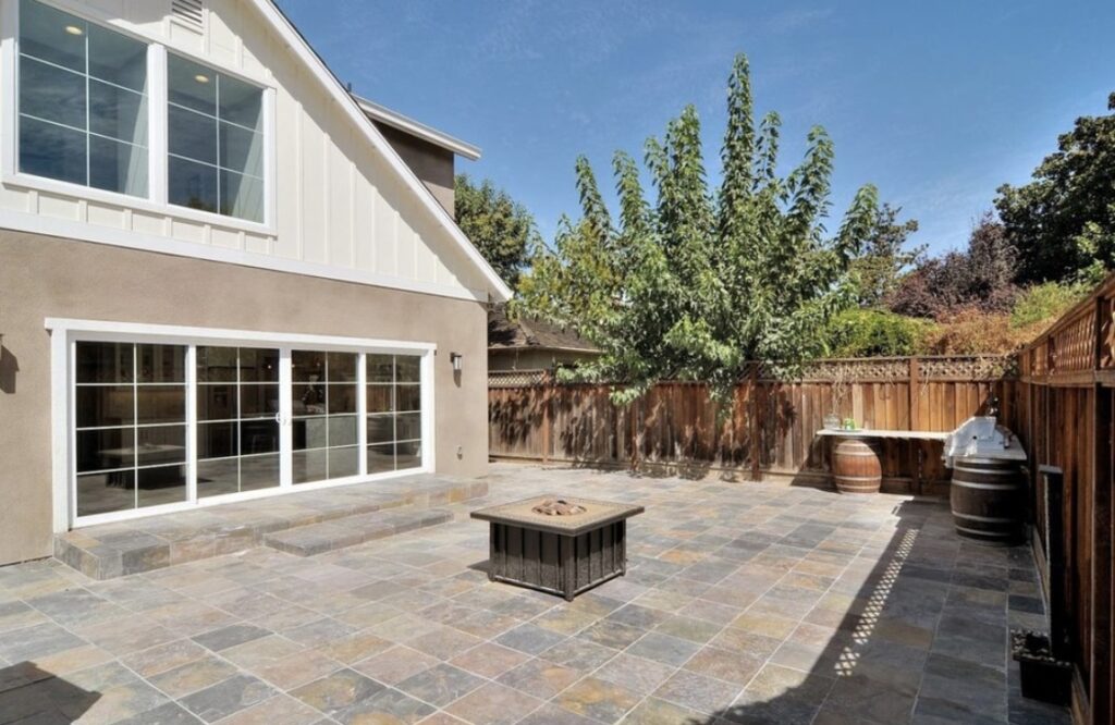 Flagstone patio with fire pit