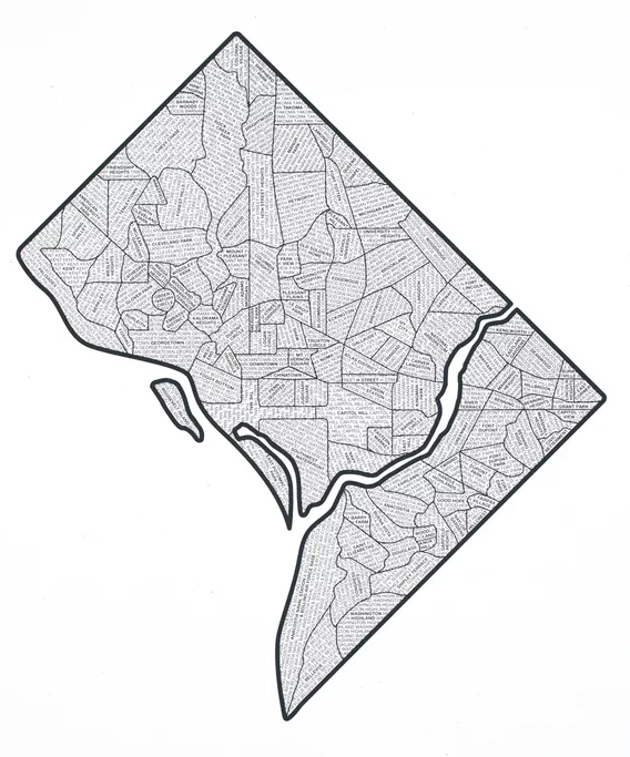 Grey map of Washington DC